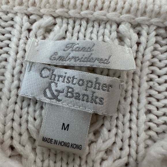 Christopher & Banks Button Down Hand Embroidered Christmas Sweater Cream/Red Med - Picture 8 of 11